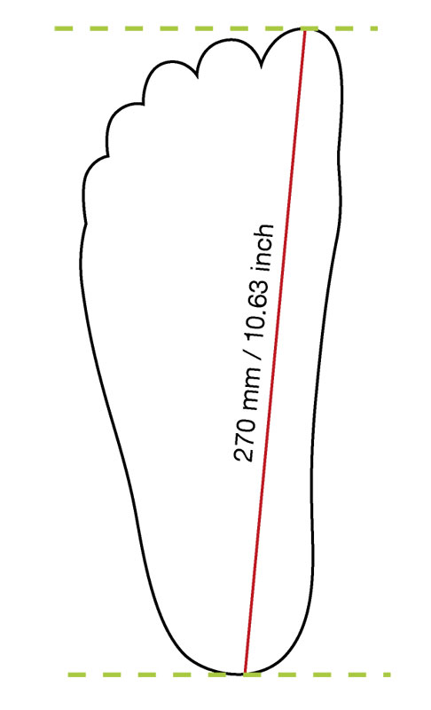 Draw a line and lable it with your foot length (cm or inch)